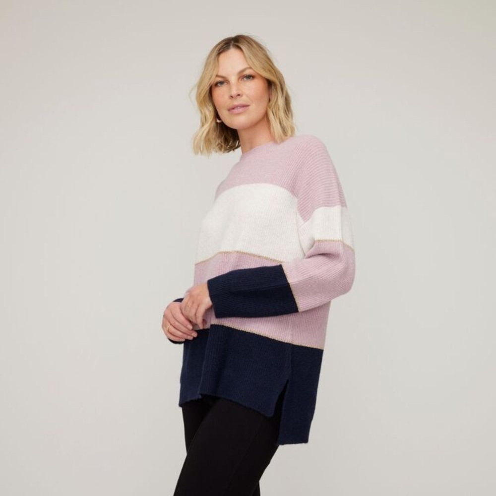 NWT SAVANNAH Ladies Size M Colour Block Jumper Rose Stripe ROSE BLUSH/NAVY - Picture 2 of 8
